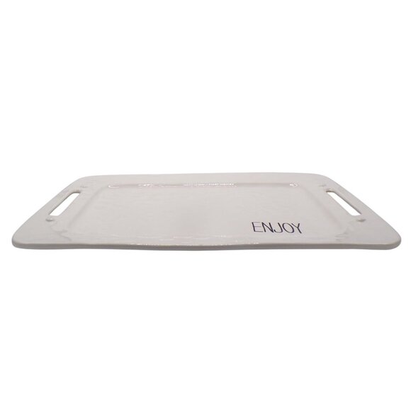 Pier 1 Imports White Dolomite Serving Tray w/Handle Cutouts & ENJOY Text 20" HTF - Picture 3 of 10